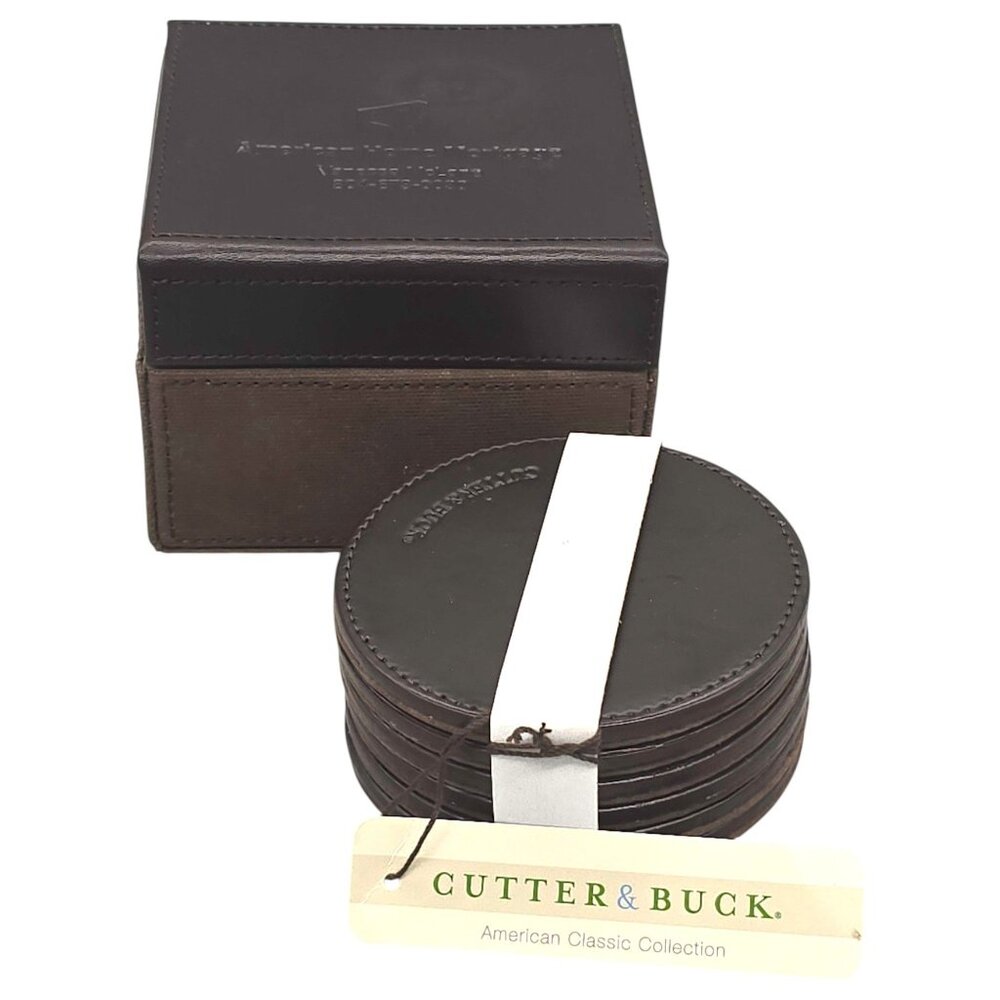 Cutter & Buck Leather Coaster Set of 6 American Home Mortgage Storage Box